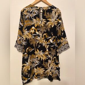 H&M Black and Gold Tropical Print Dress